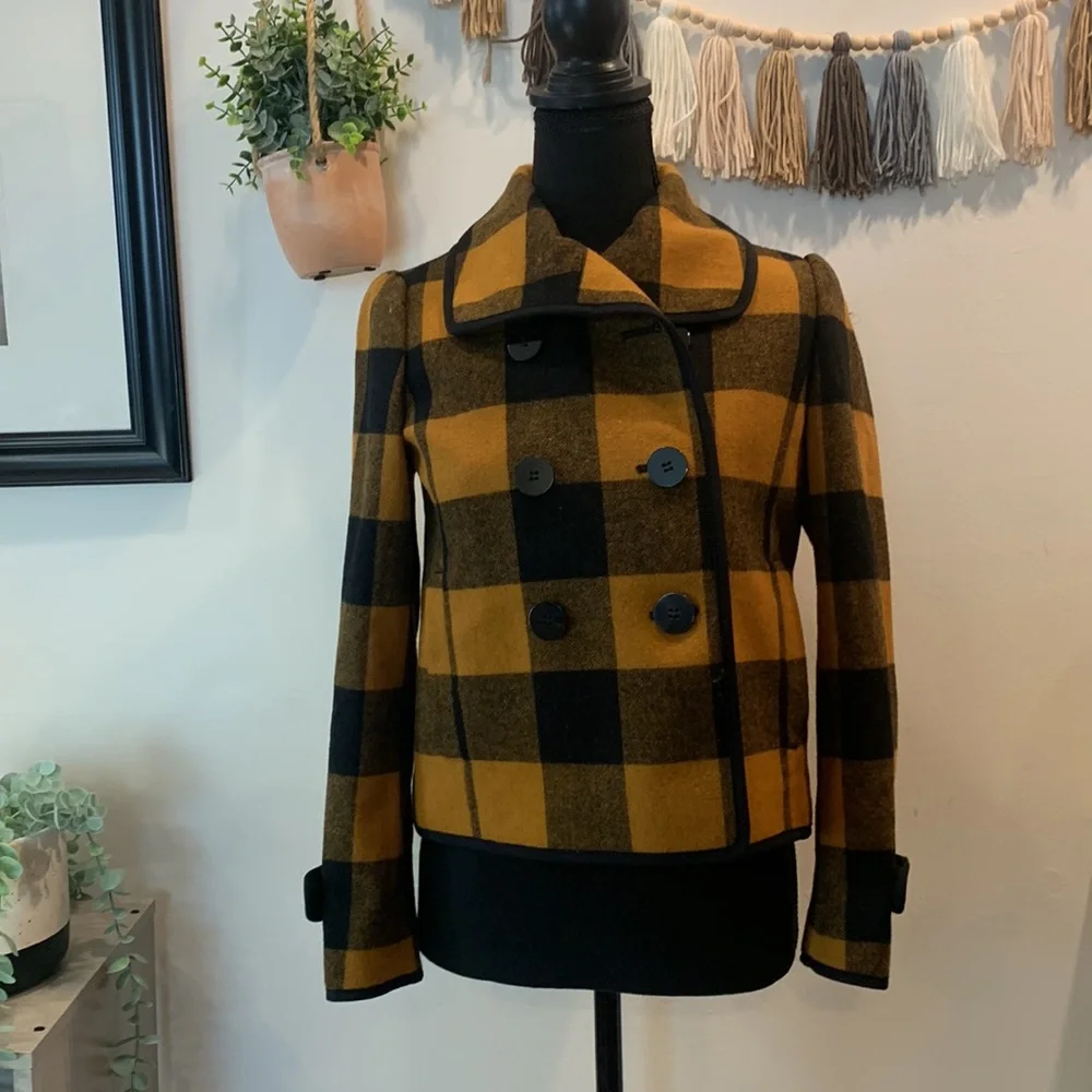 Ann Taylor loft wool blend orange and black plaid jacket - Picture 7 of 10